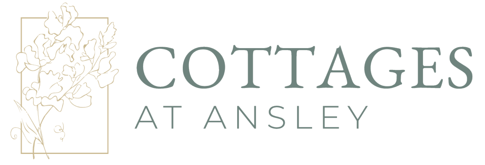 A logo for Cottages at Ansley with a floral design.